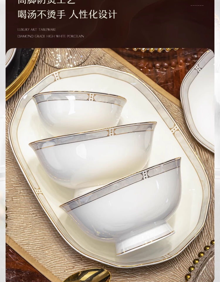 Jingdezhen bone China tableware set pure white underglaze porcelain bowl plate housewarming dish set home