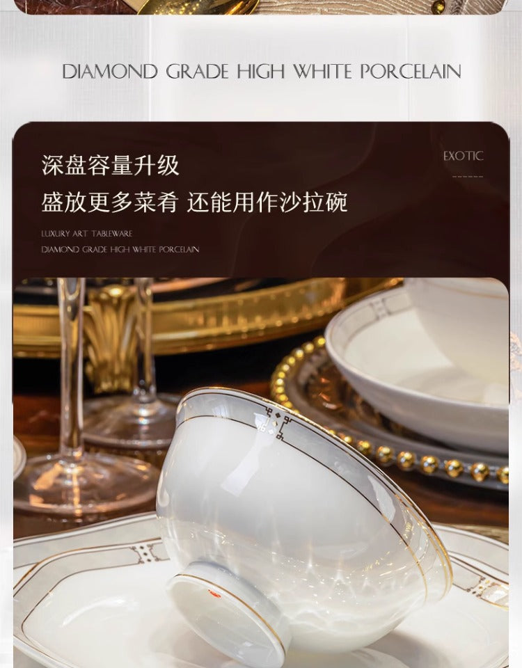 Jingdezhen bone China tableware set pure white underglaze porcelain bowl plate housewarming dish set home