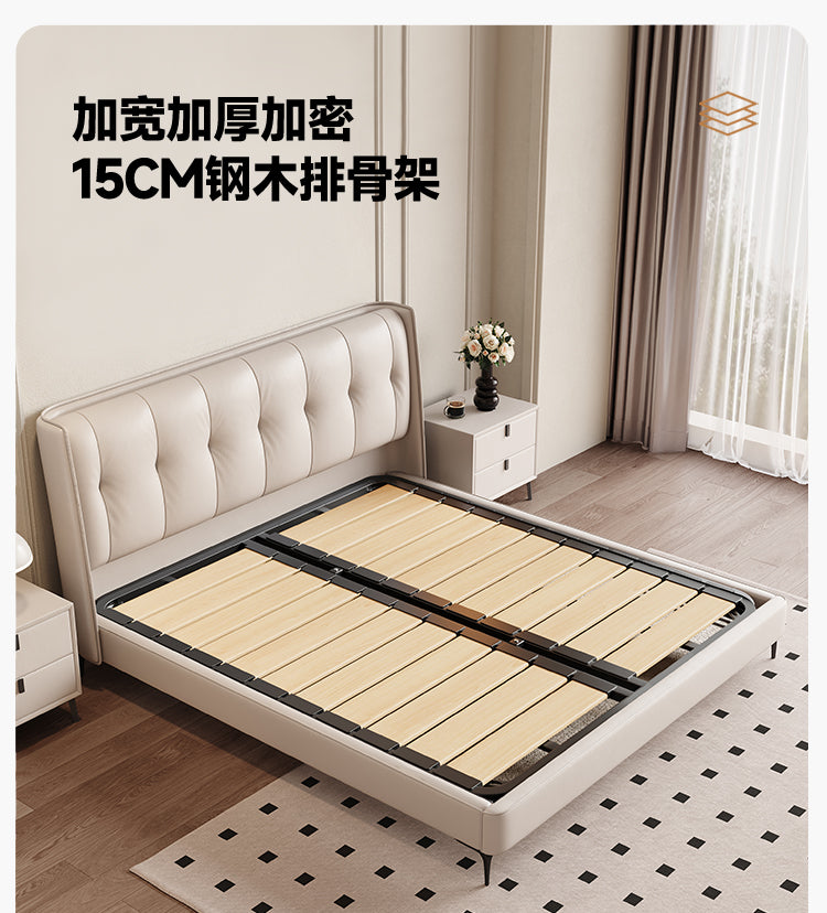 Italian minimalist leather bed Modern simple master bedroom large bed high-end atmosphere cream wind bedroom double storage