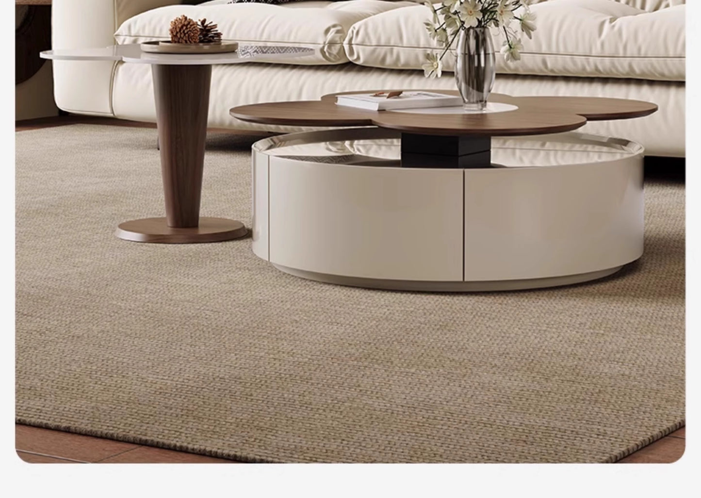 Cream wind rock plate coffee table Italian living room home small apartment new flower four-leaf clover can rotate round coffee table