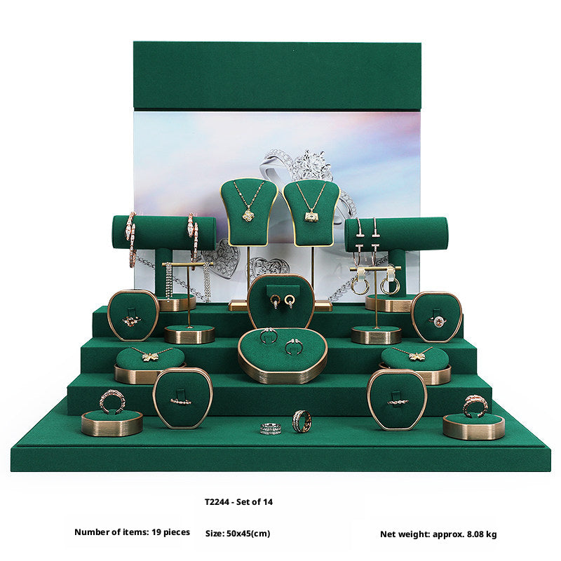 Metal & Suede Jewelry Display Stand Set for Retail Store Countertop