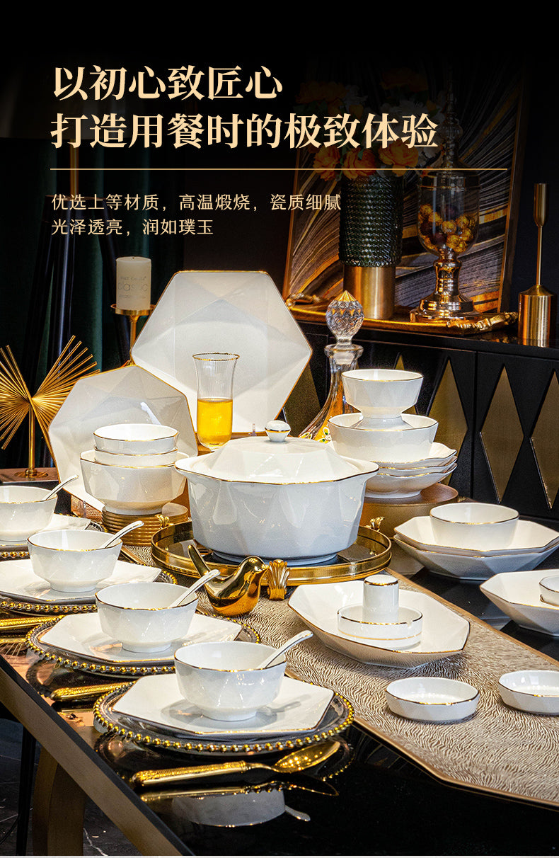 Dish set household light luxury Chinese ceramic tableware set Jingdezhen relocation bowl dish chopsticks combination