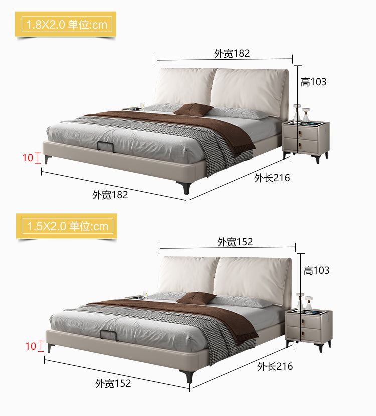 Light luxury 2 m X2 m queen bed Master bedroom double bed Modern simple 1.35m small unit storage single bed