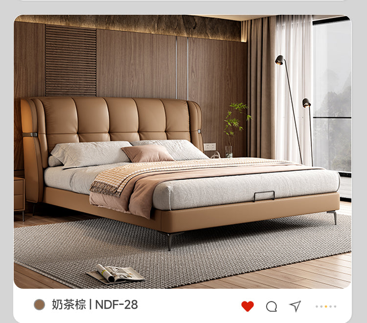 Italian minimalist leather bed Modern simple soft bag double bed 1.8m master bedroom light luxury storage large bed high-end wedding bed