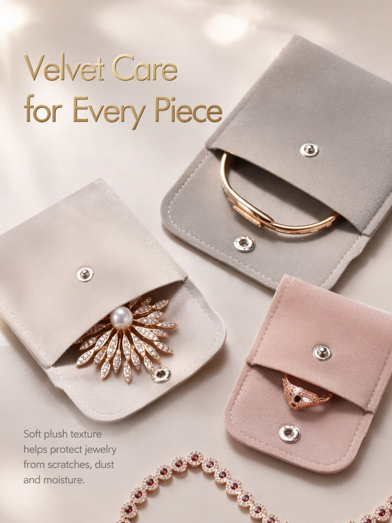 50PCS Luxury Velvet Jewelry Pouch, Snap Button Travel Storage Bag, Gift Packaging