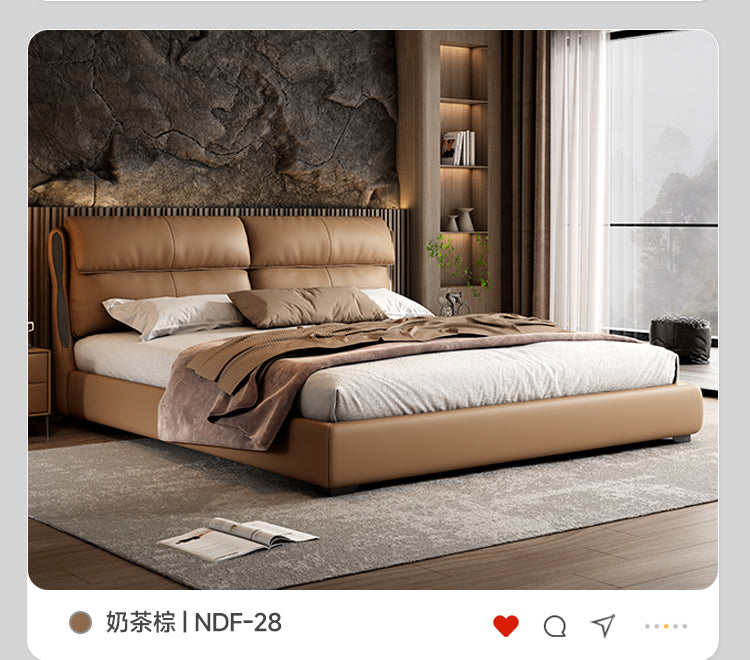 Italian minimalist leather bed small apartment Master bedroom double bed Modern light luxury solid wood 1.8m storage bed