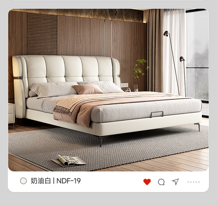 Italian minimalist leather bed Modern simple soft bag double bed 1.8m master bedroom light luxury storage large bed high-end wedding bed