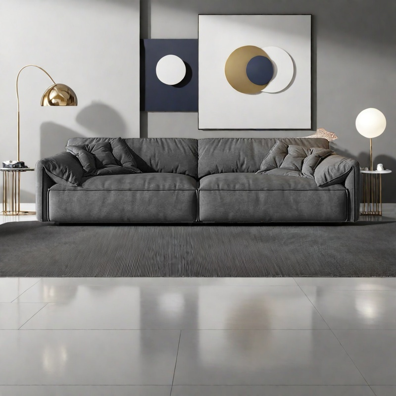 Elephant ears living room straight row sofa small flat solid wood frame comfortable simple cowhide sofa