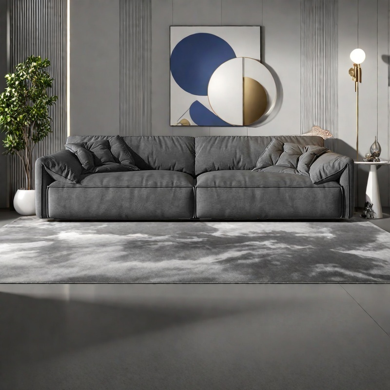 Elephant ears living room straight row sofa small flat solid wood frame comfortable simple cowhide sofa