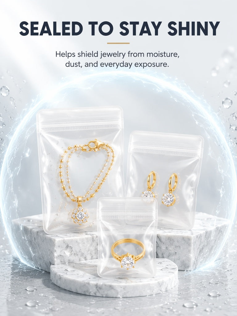 100pcs Clear Frosted EVA Jewelry Pouches, Anti-Tarnish Zipper Bags for Necklaces Rings, Wholesale Storage Pack