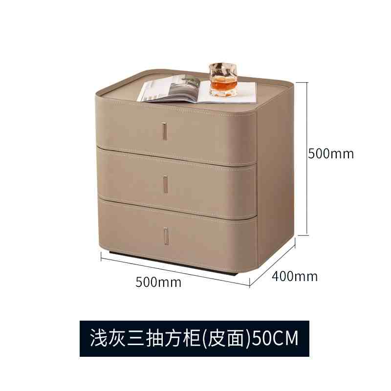 Italian minimalist bedside table simple modern bedroom storage Square three drawers light luxury saddle leather bedside cabinet