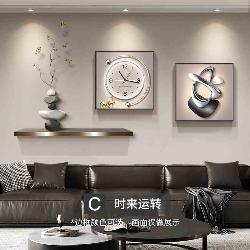 Light luxury stone to run the living room decorative painting wall clock 2025 new clock advanced sense sofa background wall hanging painting