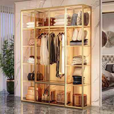 High-end custom aluminum alloy glass wardrobe modern simple cloakroom wardrobe with light luxury jewelry jewelry showcase
