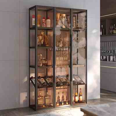 Light luxury wine cabinet living room wall shelf aluminum alloy tempered glass door partition high-grade hand-done tea display cabinet