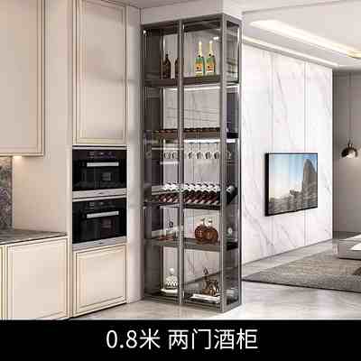 Light luxury wine cabinet living room wall shelf aluminum alloy tempered glass door partition high-grade hand-done tea display cabinet