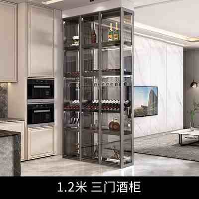 Light luxury wine cabinet living room wall shelf aluminum alloy tempered glass door partition high-grade hand-done tea display cabinet