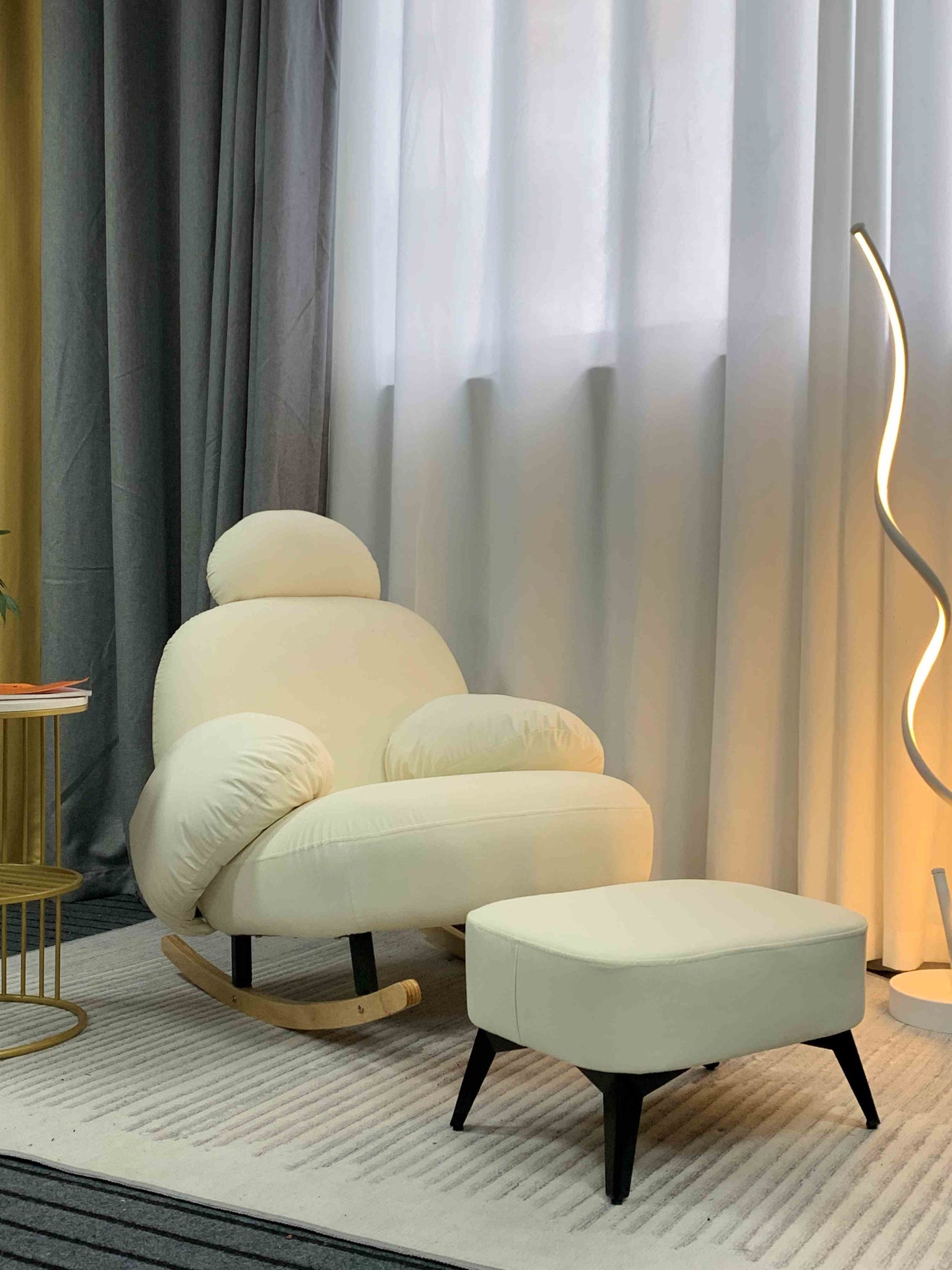 Rocking chair Home balcony lounge chair lounge chair living room sofa chair Internet celebrity single sofa lazy chair big white rocking chair