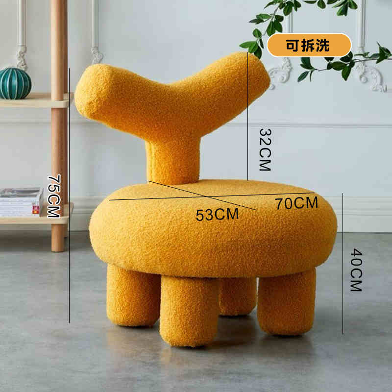 Small stool home modern simple lamb wool living room sofa children's stool light luxury round cream wind-sand hair stool