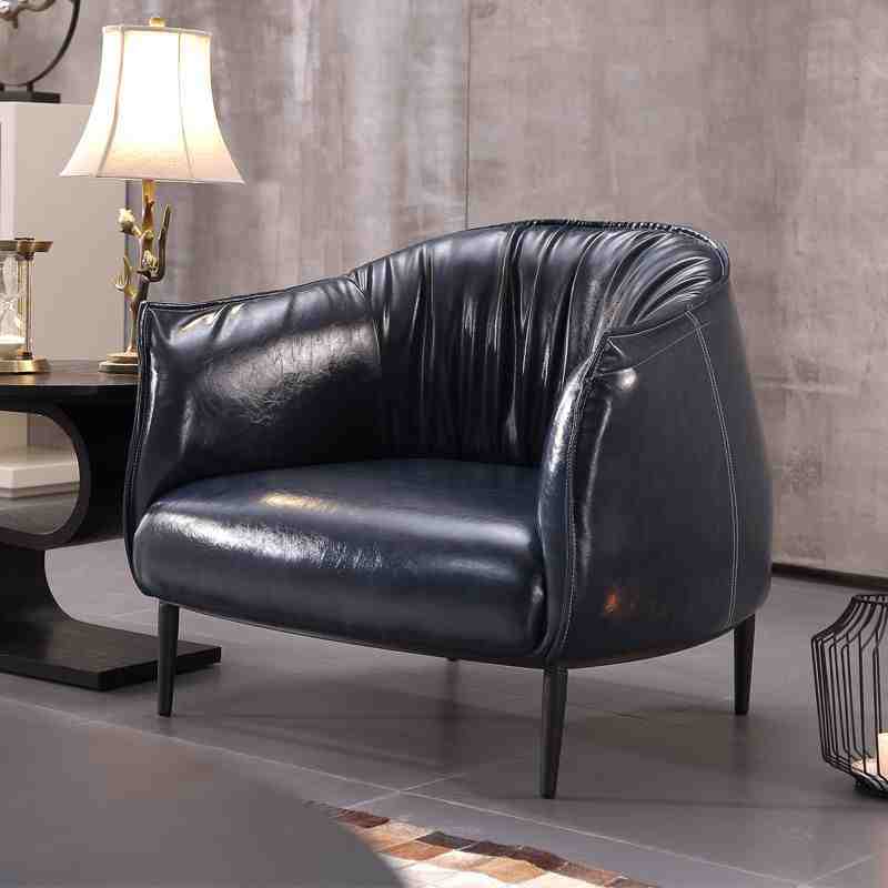 Nordic single sofa Light luxury hotel bedroom small apartment living room balcony leisure negotiation lazy leather sofa chair