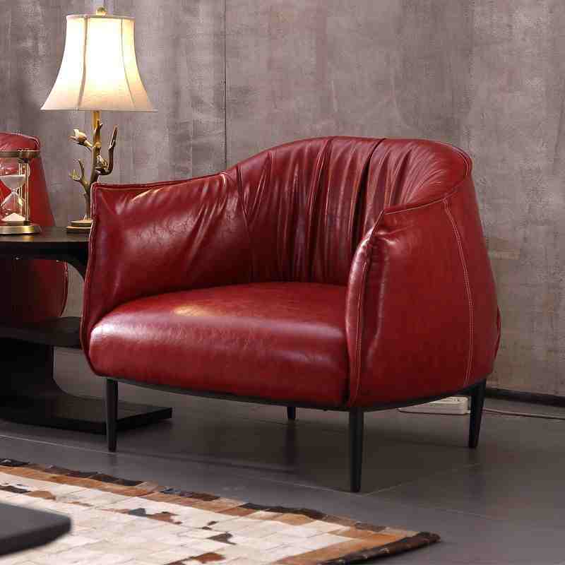 Nordic single sofa Light luxury hotel bedroom small apartment living room balcony leisure negotiation lazy leather sofa chair