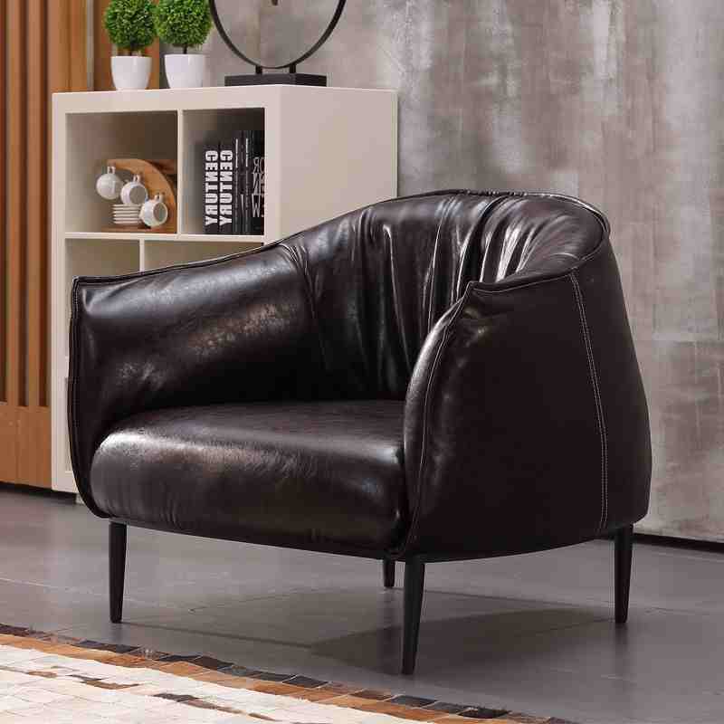 Nordic single sofa Light luxury hotel bedroom small apartment living room balcony leisure negotiation lazy leather sofa chair