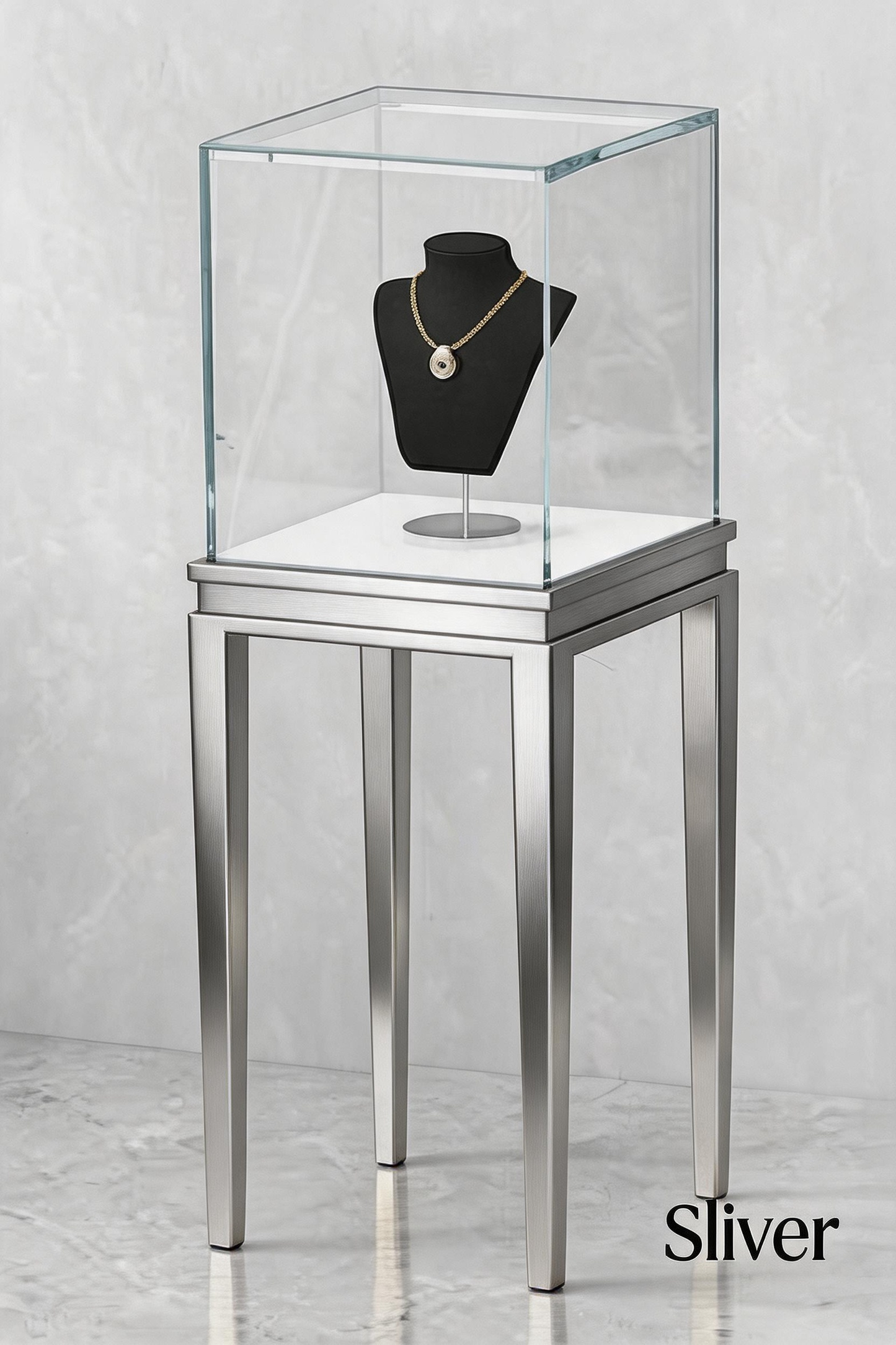 Stainless steel Luxury Jewelry Display Cabinet, Tempered Glass, Dual-Row LED, Gold Finish