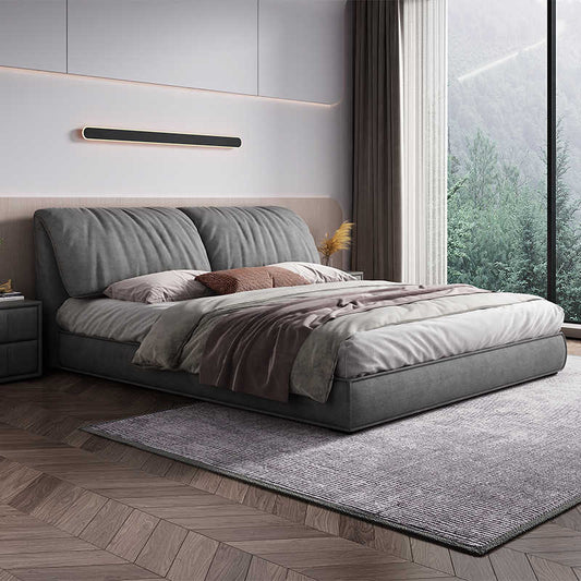 Elephant ear frosted velvet cloth light luxury bed simple modern technology cloth bed master bedroom down soft bag net red cloth bed