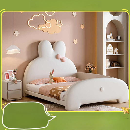 Baby Bed Girl Pink Bunny Bed Cream style girl head layer cowhide little Modern single princess bed with guardrail