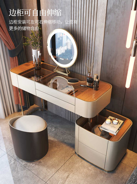 All solid wood dresser bucket cabinet integrated modern simple net red tempered glass bedroom storage cabinet light luxury makeup table
