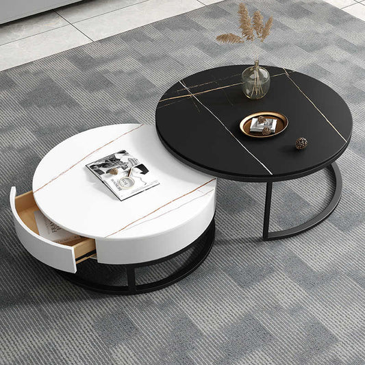 Italian rock plate round coffee table modern simple northern Europe light luxury small apartment coffee table marble coffee table