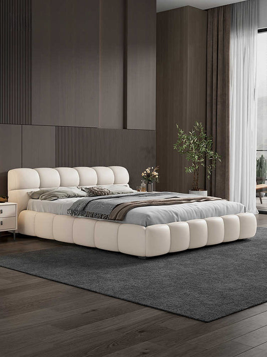 Leather bed Modern simple light luxury master bedroom double bed Tatami Italian minimalist Internet celebrity puff bed