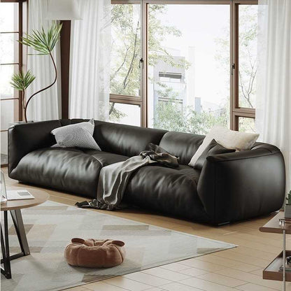 Italian minimalist leather puff sofa home small living room high-end retro