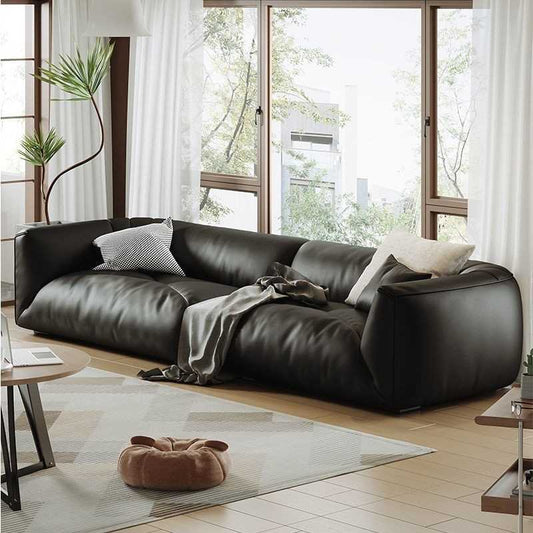 Italian minimalist leather puff sofa home small living room high-end retro