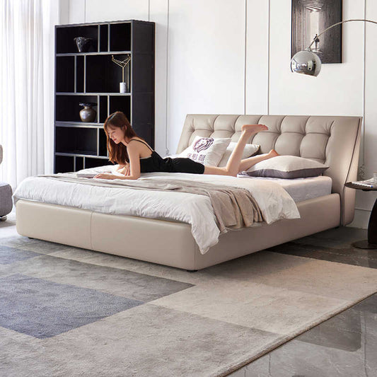 Imported first layer cowhide Italian minimalist leather bed light luxury modern simple master bedroom 1.8m soft bed
