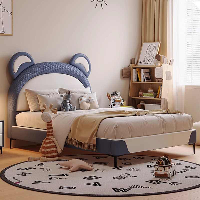 Children's beds Boys Girls Cartoon Bear Modern simple secondary soft bed 1 m 2 Boys leather bed 1.5m