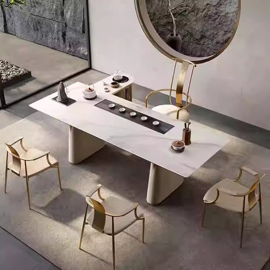 Rock plate tea table Tea table Italian simple office living room Kung Fu big light luxury modern senior sense home tea table