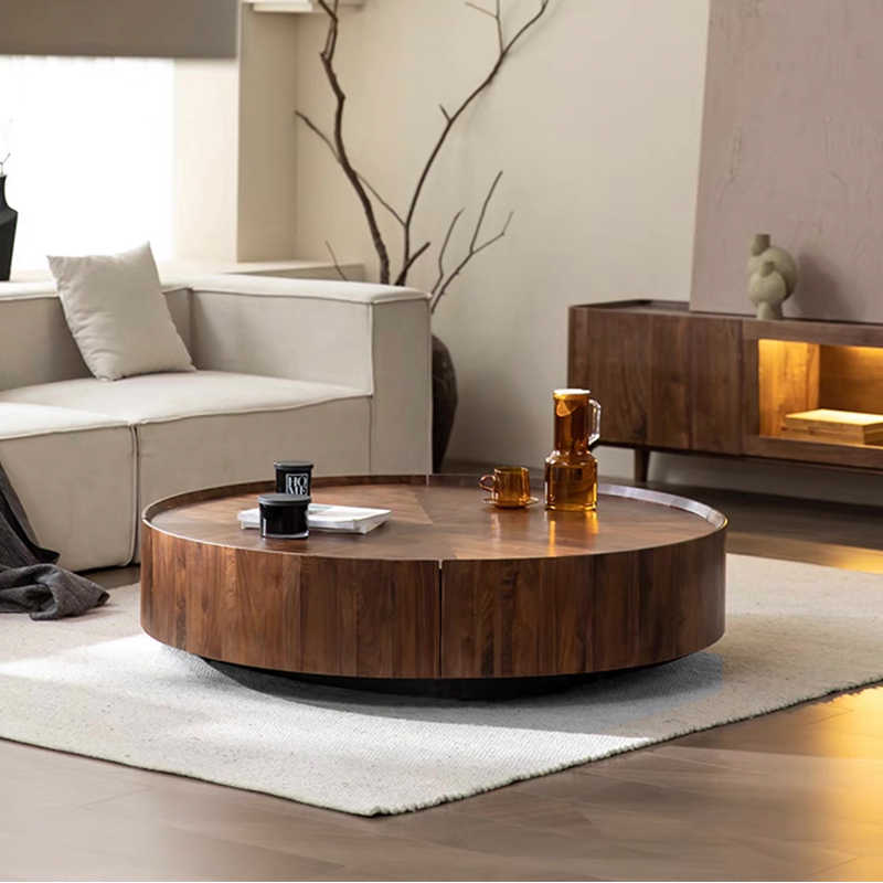 Ancient style high-end walnut round coffee table log wind small living room household