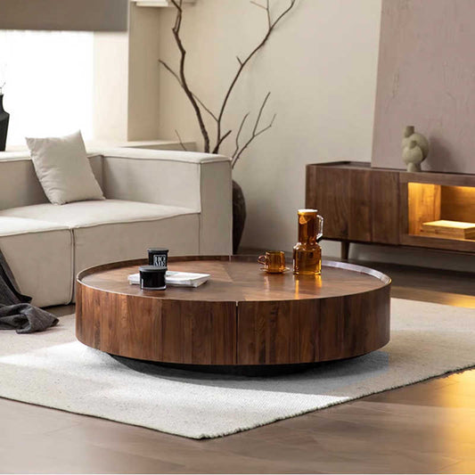 Ancient style high-end walnut round coffee table log wind small living room household