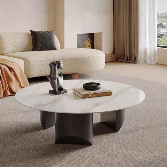 Italian very simple rock panel coffee table modern simple light luxury living room small household round red high-end coffee table