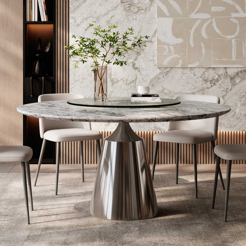 Apartment luxury marble round table with turntable Italian minimalist light luxury high-end round luxury stone dining table home dining table chair