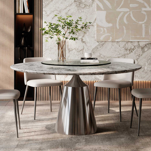 Apartment luxury marble round table with turntable Italian minimalist light luxury high-end round luxury stone dining table home dining table chair