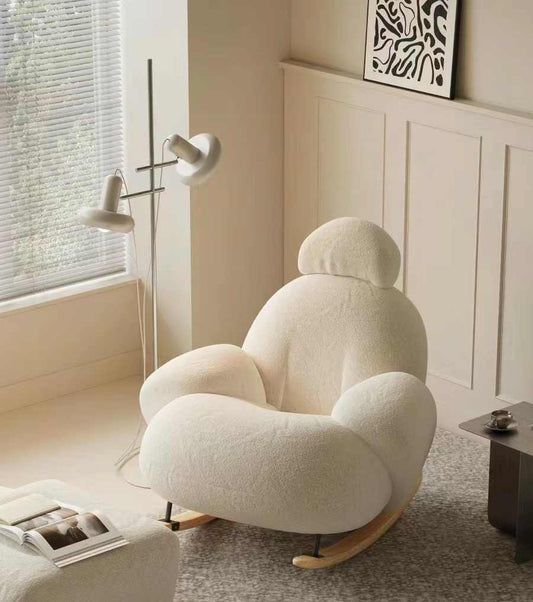 Rocking chair Home balcony lounge chair lounge chair living room sofa chair Internet celebrity single sofa lazy chair big white rocking chair
