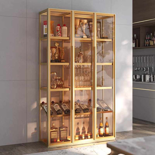 Light luxury wine cabinet living room wall shelf aluminum alloy tempered glass door partition high-grade hand-done tea display cabinet