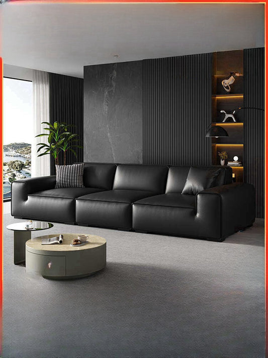 Italian minimalist cat scratch Pica big black cow sofa living room light luxury straight row leather art beancurd block small apartment combination