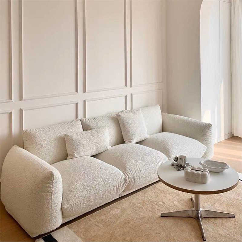 Designer modern fabric lamb wool white living room row three or four people square bread soft sofa