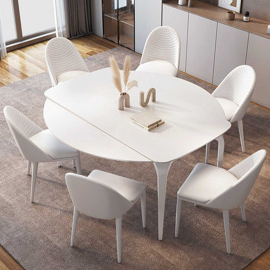Cream wind light luxury rock table combination of modern simple retractable round folding home rectangular dining table and chair
