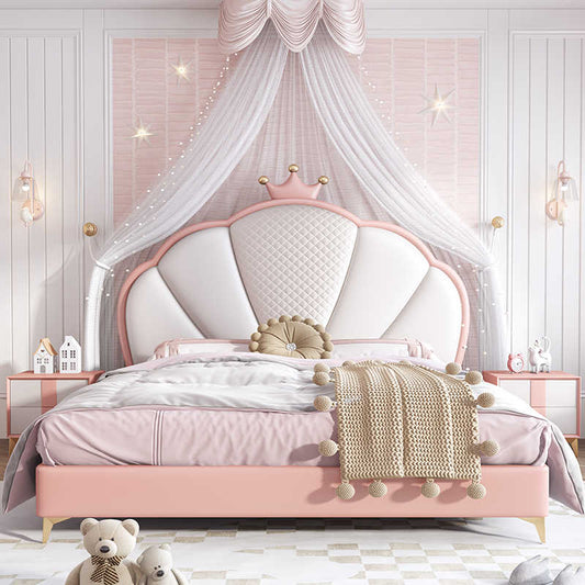 Children's Bed Girls Princess Bed Bedroom Simple modern solid wood cream wind bed Girls single bed Crown pink bed