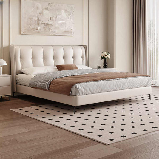 Italian minimalist leather bed Modern simple master bedroom large bed high-end atmosphere cream wind bedroom double storage