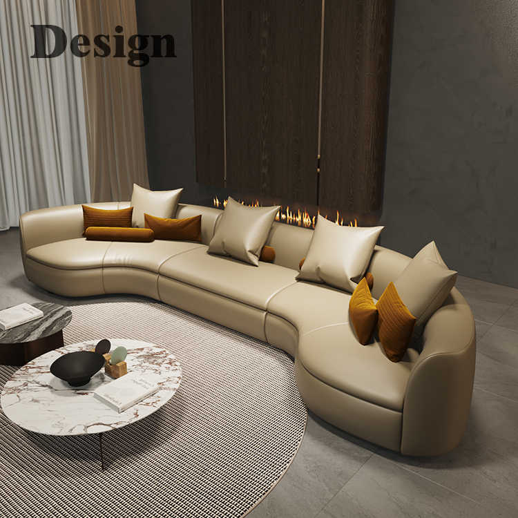 Italian light luxury creative curved corner semi-circle combination leather sofa living room high-grade reception size villa