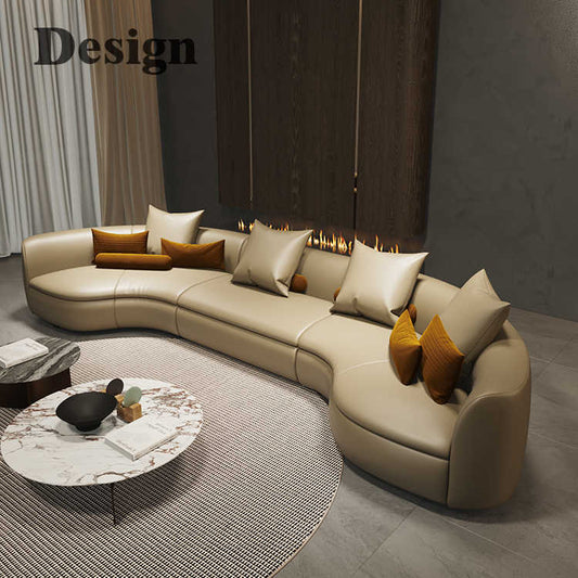 Italian light luxury creative curved corner semi-circle combination leather sofa living room high-grade reception size villa
